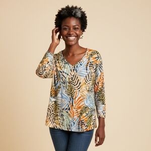 Tahari Multicolor Leaf Print Blouse
